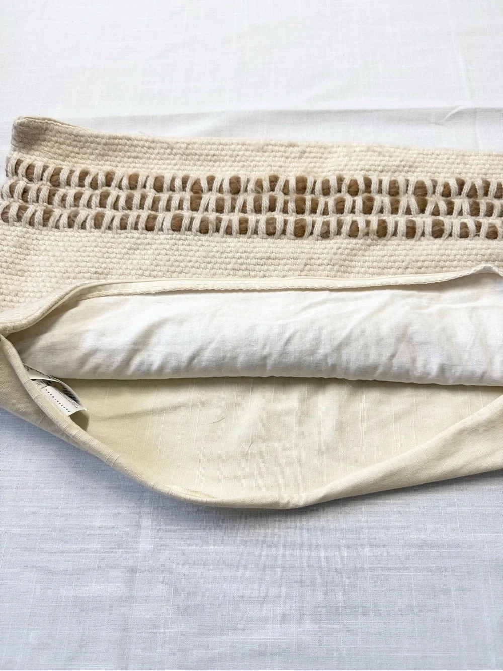 Pottery Barn PB Reed Striped Lumbar Pillow Cream Wool Cotton Blend